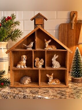 Vintage Wood House Cubby Shelf Miniature Figurine Display Shadow Box only